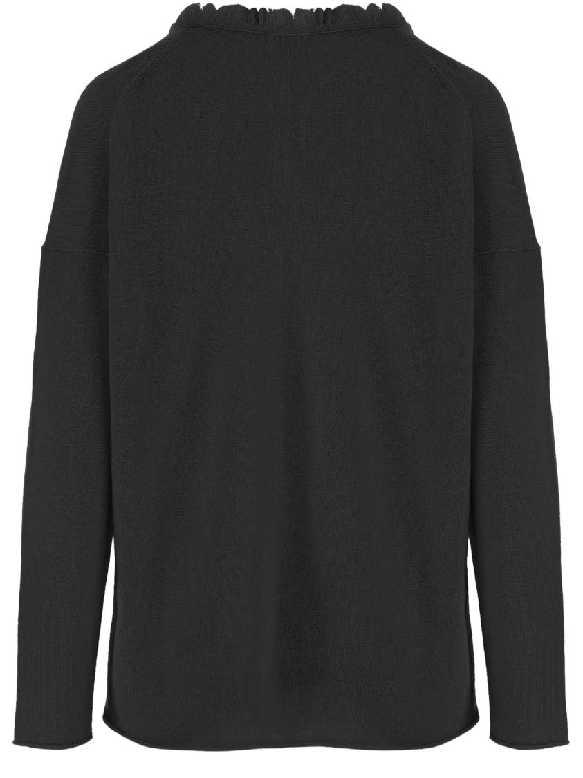 Allude V-Neck Knit Sweater With Fringe Detail