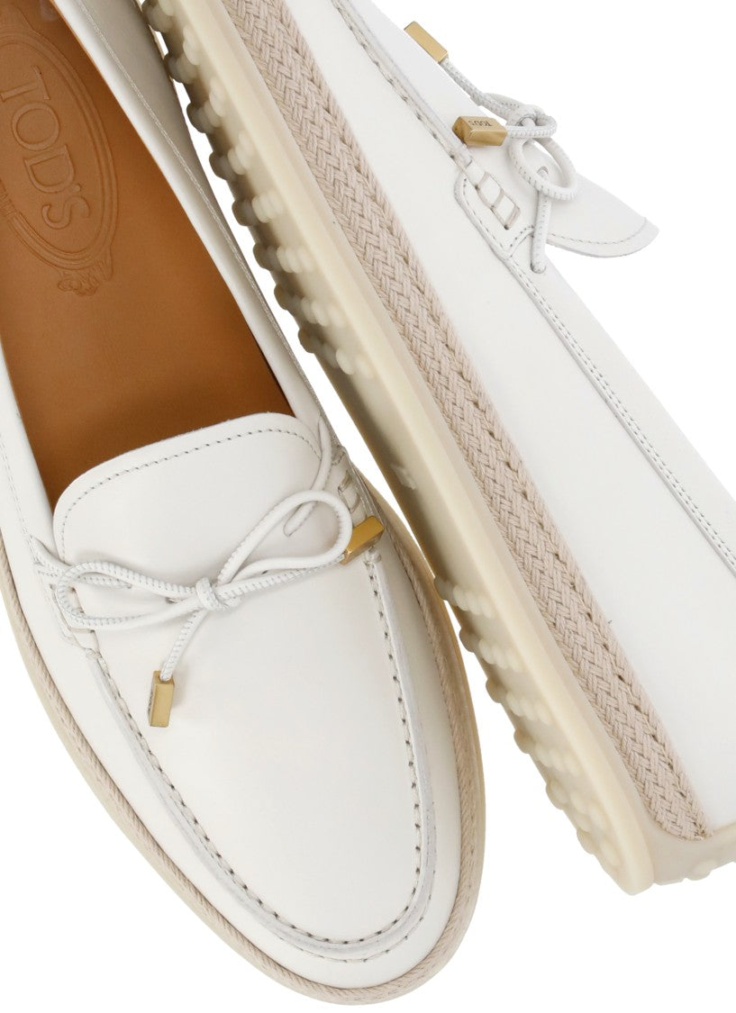 Tod's Ivory Rafia Detail Leather Loafers