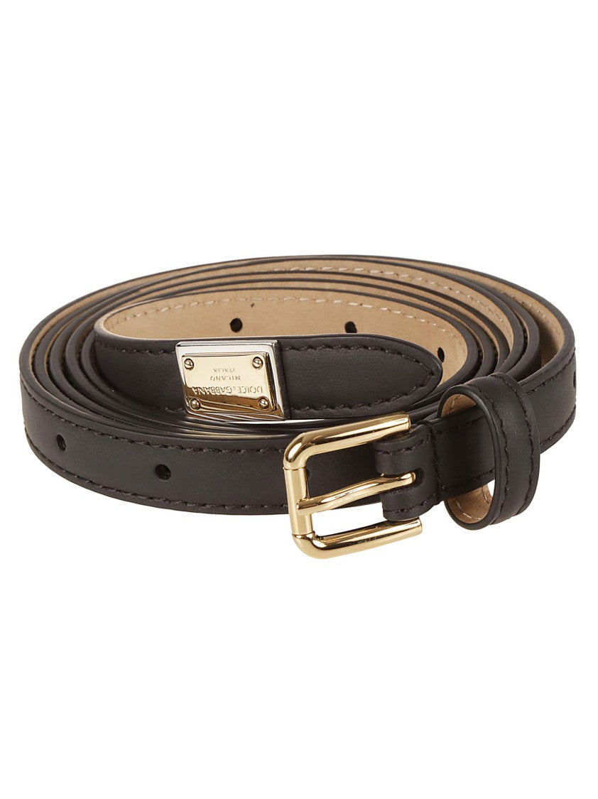 Dolce & Gabbana Leather Belt With Polished Gold-Tone Buckle