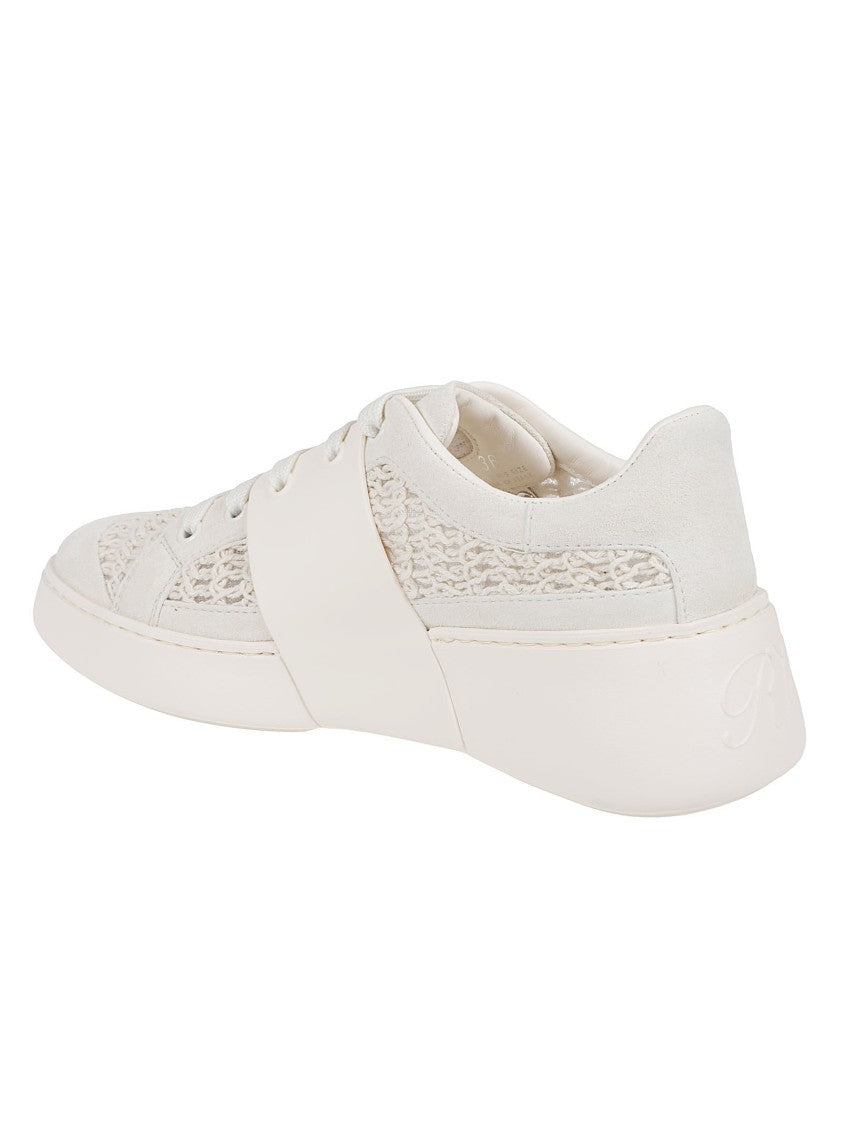 Roger Vivier Textured Knit And Leather Sneakers With Crystal-Embellished Buckle