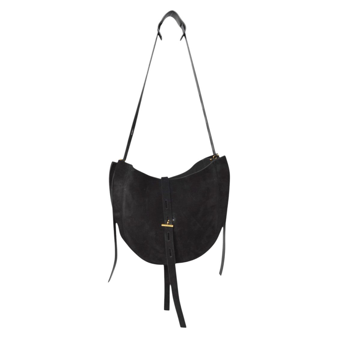 Mino Bossi Curved Black Leather Shoulder Bag With Adjustable Strap