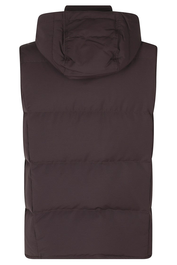 Eleventy Padded Brown Vest With Detachable Hood And Structured Silhouette