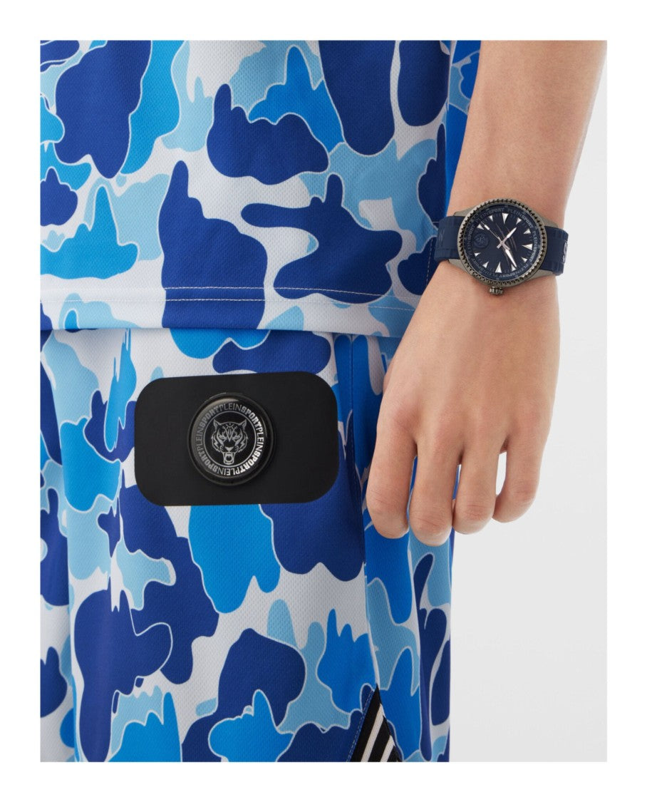 Plein Sport Blue Silicone Quartz Watch With Gunmetal Case