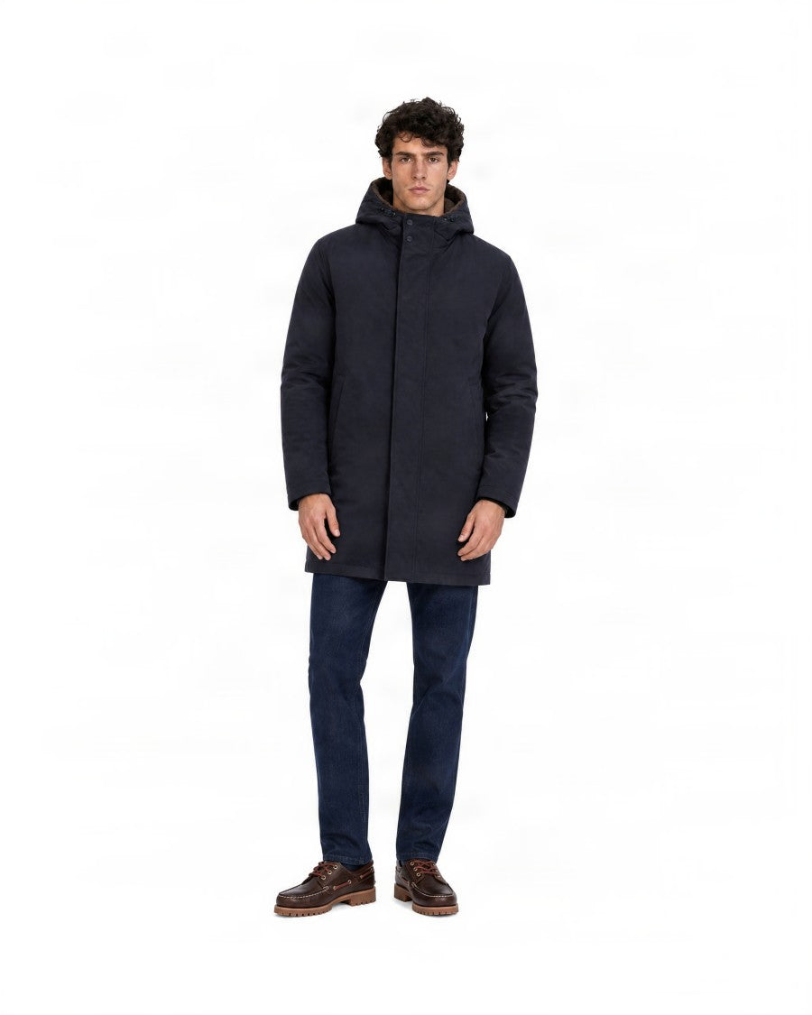 Herno Knee-Length Hooded Jacket With Concealed Zipper And Side Pockets