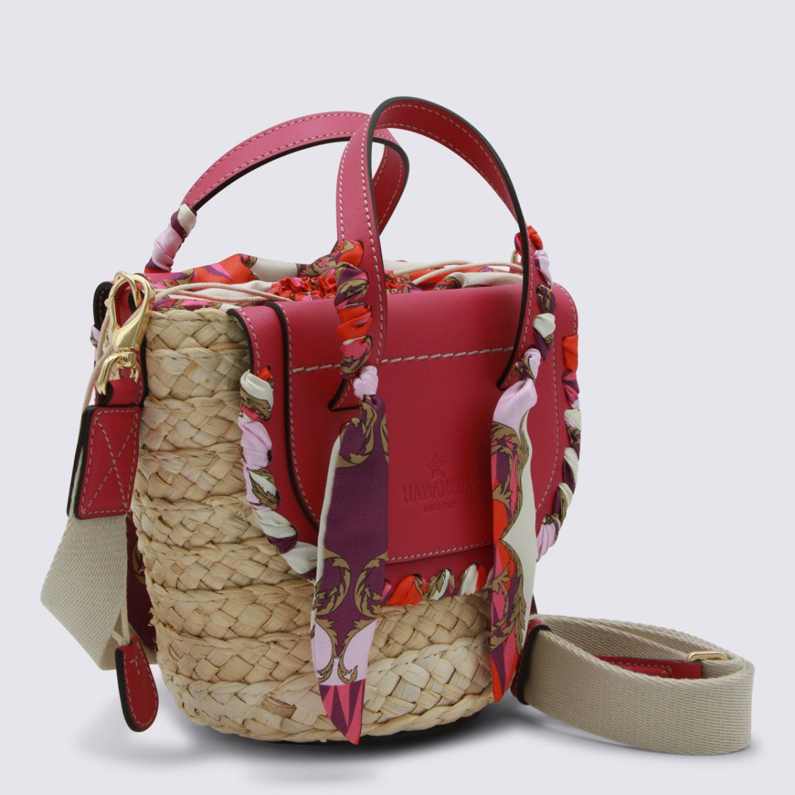 Cuba Lab Woven Straw Bucket Bag With Red Leather Accents