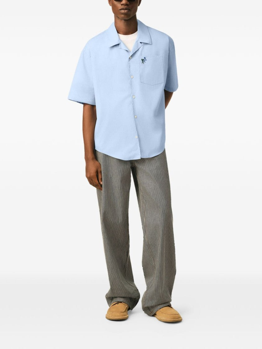 Ami Paris Relaxed Fit Camp Collar Shirt With Embroidered Detail