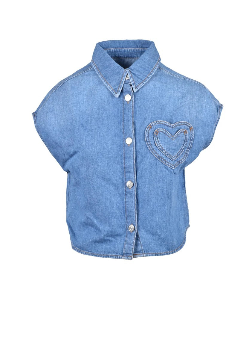 Mo5ch1no Jeans Blue Sleeveless Cropped Shirt