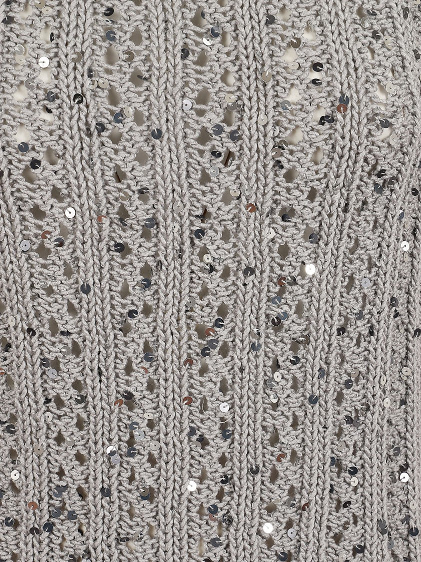 Peserico Knit Vest Top With Openwork Pattern And Micro-Sequins