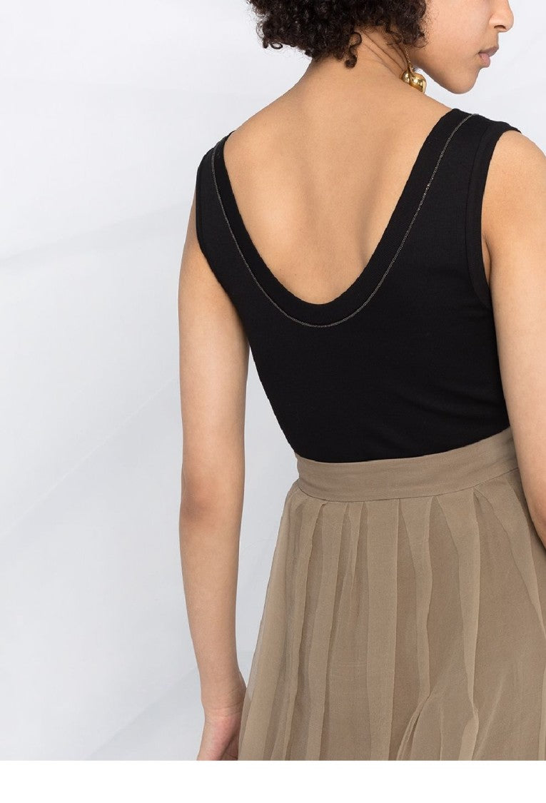 Brunello Cucinelli Black Sleeveless Top With Deep V-Neckline