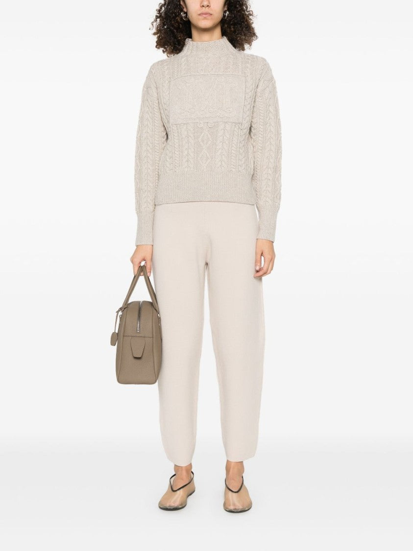 Max Mara Cropped Cable Knit Sweater With High Neckline And Logo Detail