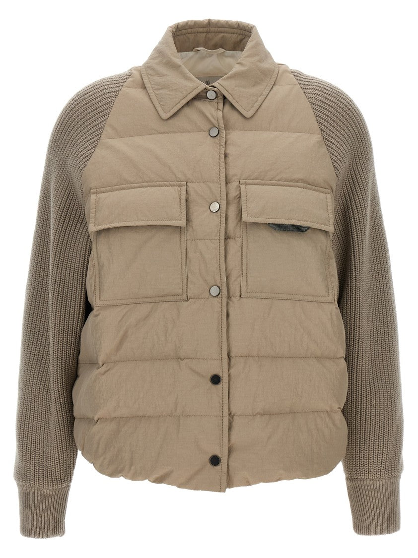 Brunello Cucinelli Two-Material 'Shiny Flap Detail' Down Jacket