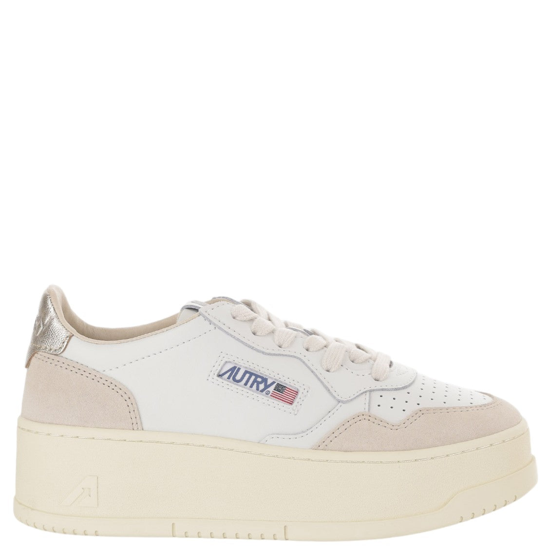Autry Medalist Platform Low Leather Sneakers With Suede Inserts