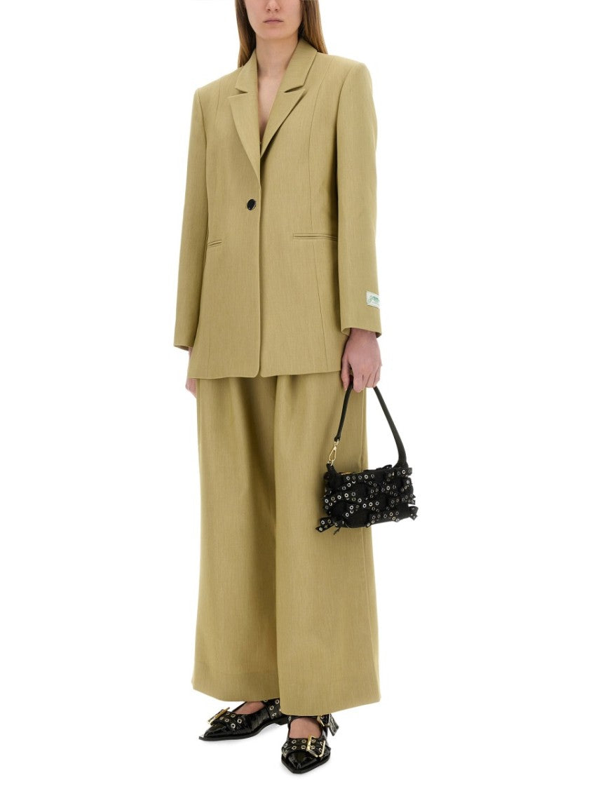 Ganni Mid-Waist Wide-Leg Suit Pants