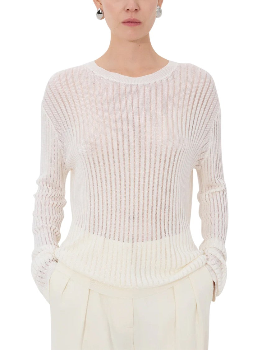 Loulou De Saison Semi-Sheer Ribbed Knit Sweater With Vertical Stripes