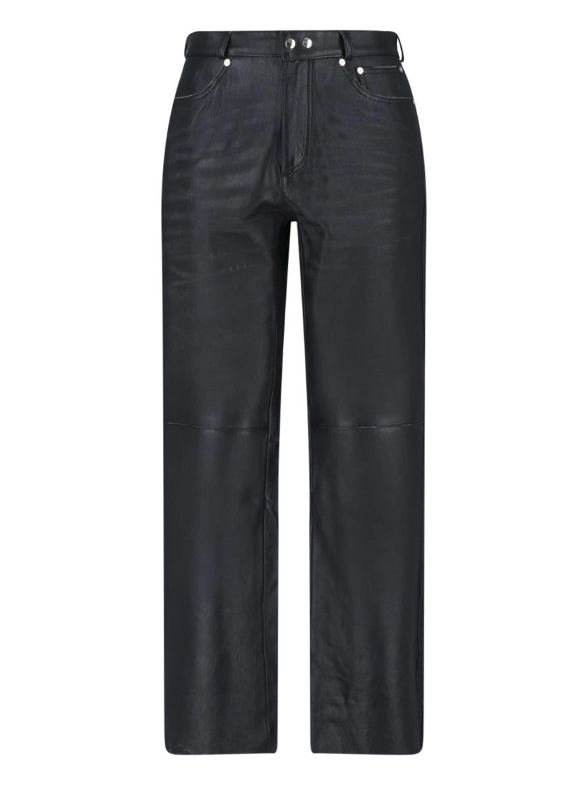 Our Legacy Straight-Leg Black Lambskin Leather Pants With Mid-Rise Waist