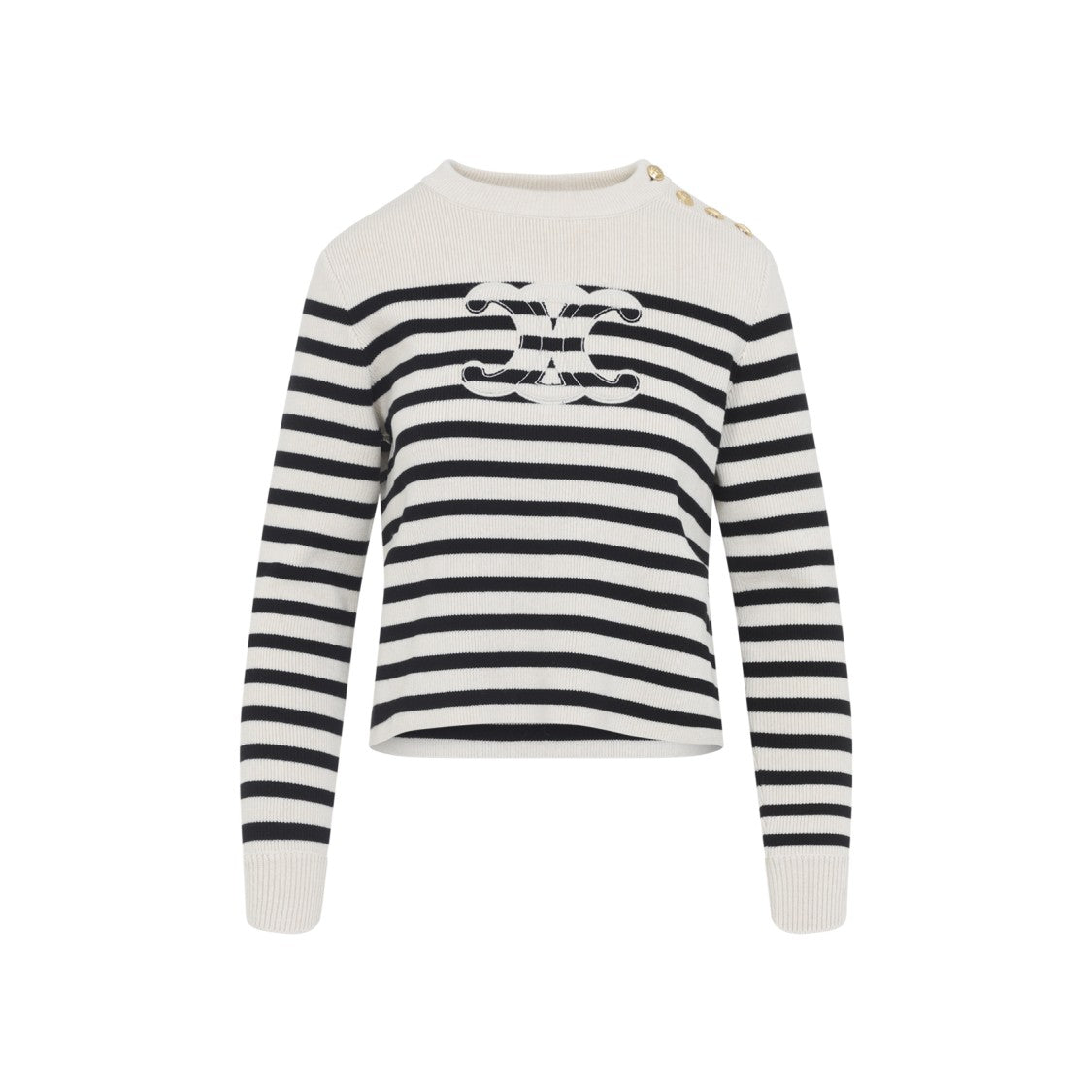 Celine Ecru And Black Striped Cashmere Pullover