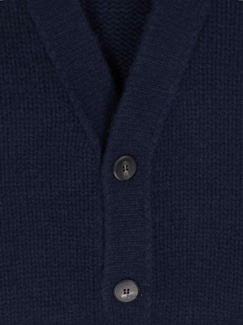 Sa Su Phi Navy Blue Knitted Cardigan With V-Neckline And Button-Down Front
