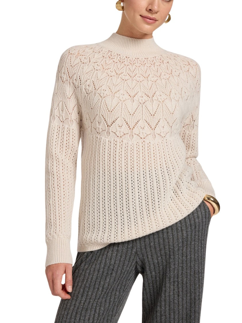 Elena Miro` Intricate Openwork High-Neck Wool Sweater