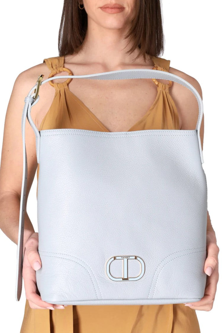 Twin-Set Textured Leather Hobo Bag Magnetic Logo