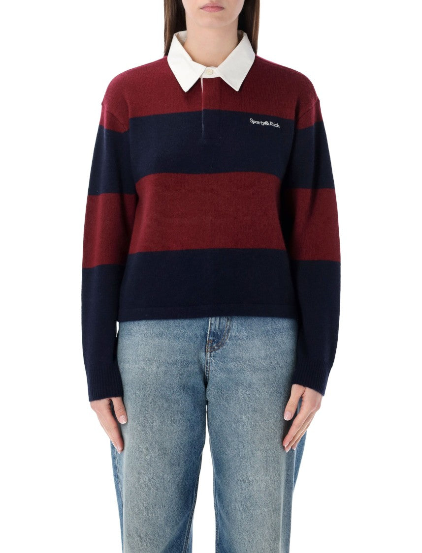 Sporty And Rich Merlot And Navy Cashmere Rugby Polo