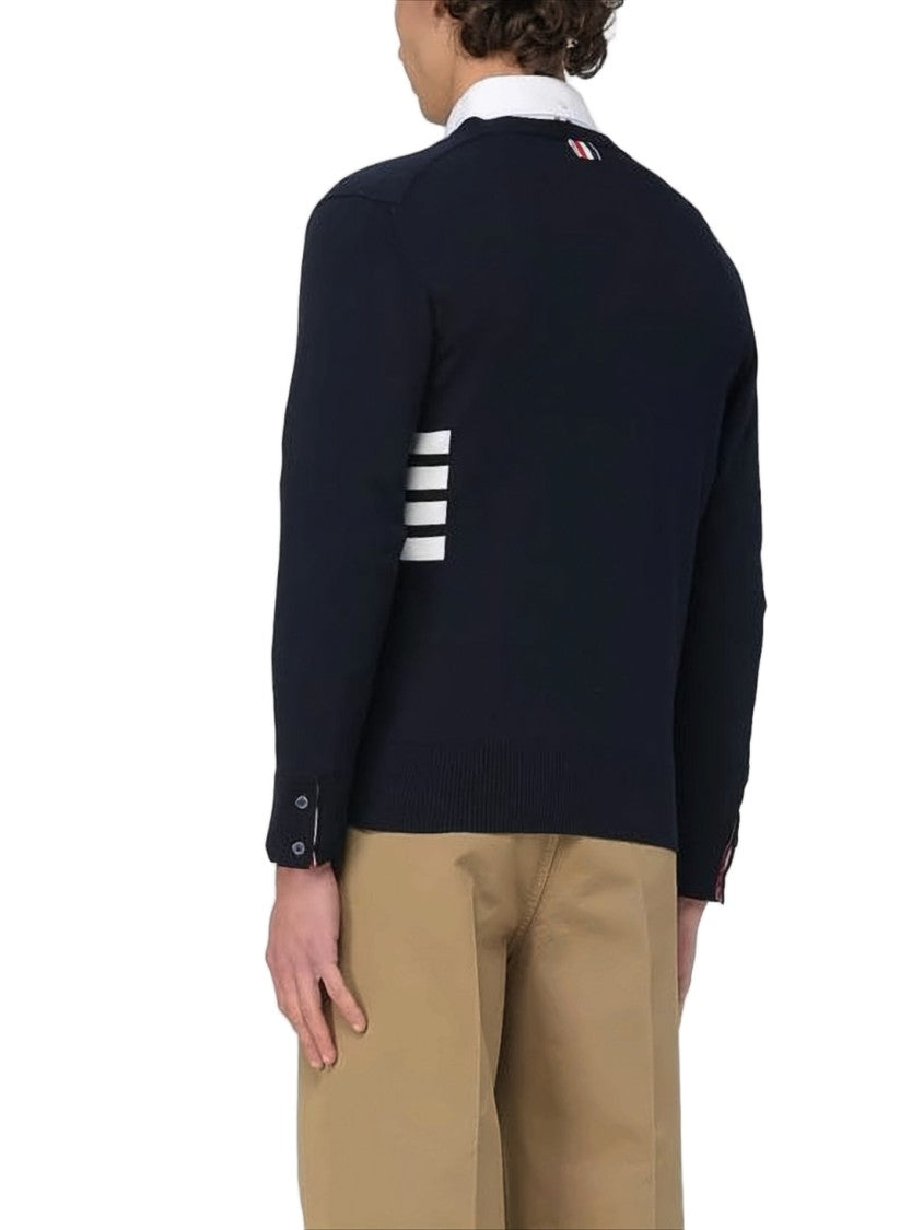 Thom Browne Fitted V-Neck Cardigan With Striped Accents