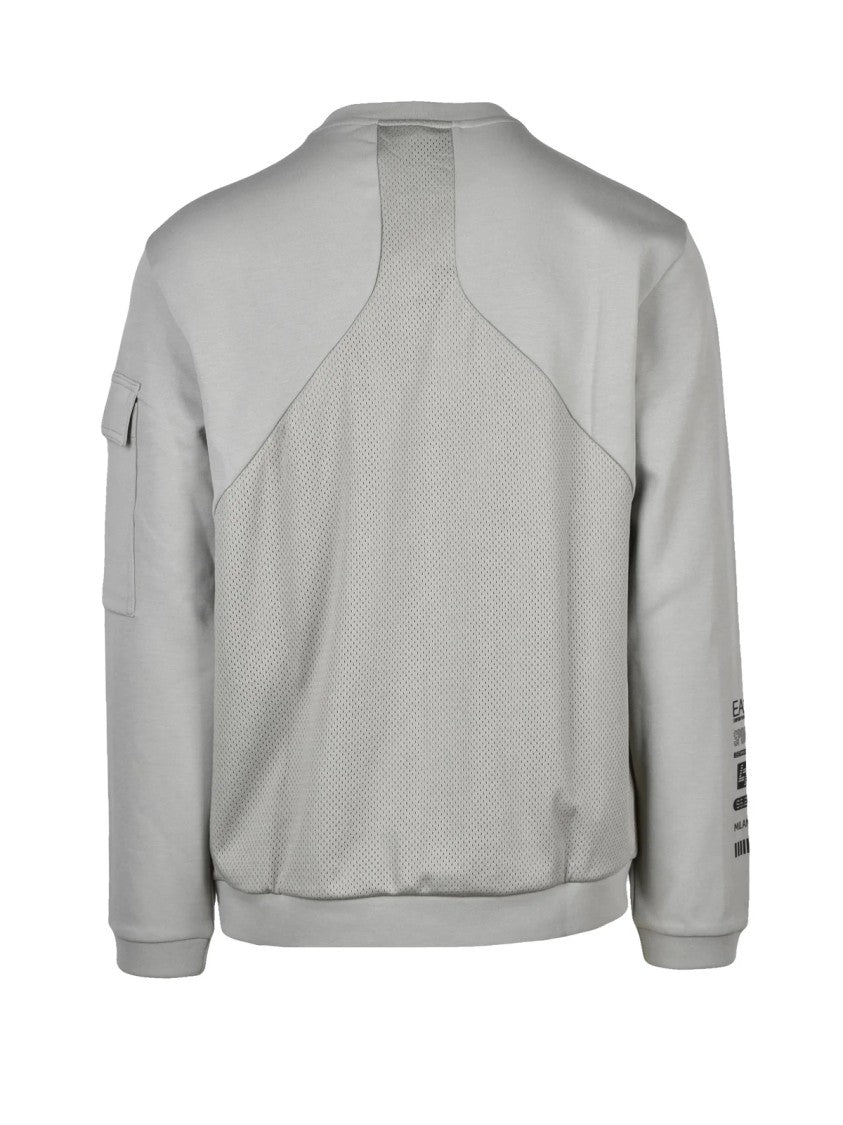 Ea7 Emporio Armani Sage Green Mesh Cotton-Blend Sweatshirt