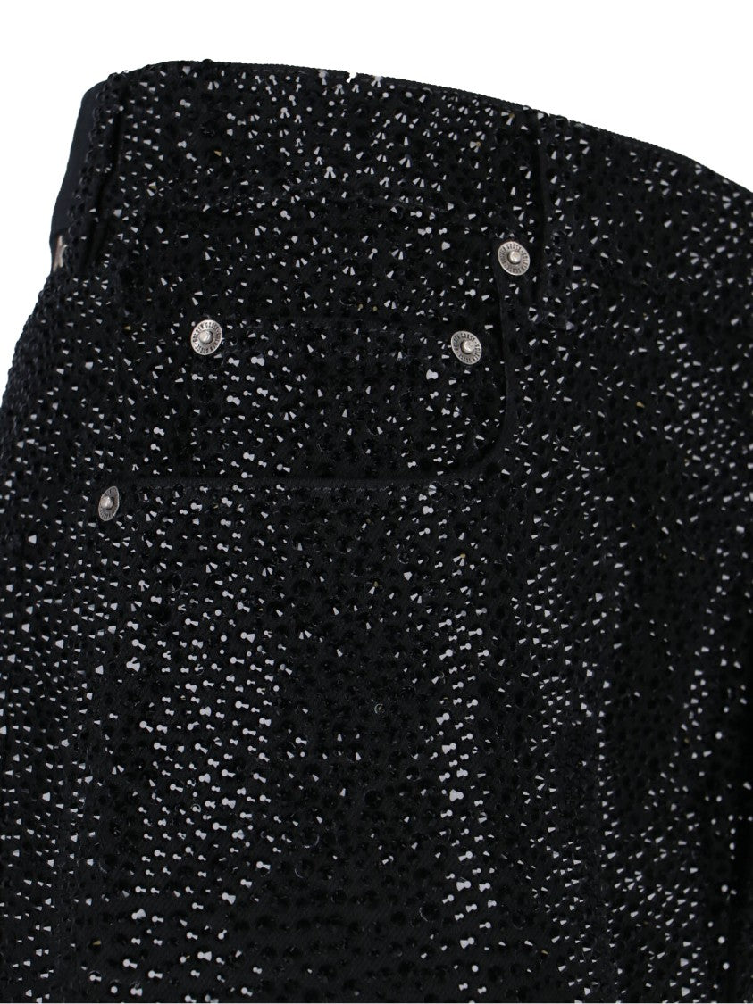 Golden Goose Straight Jeans With Rhinestones Black Denim