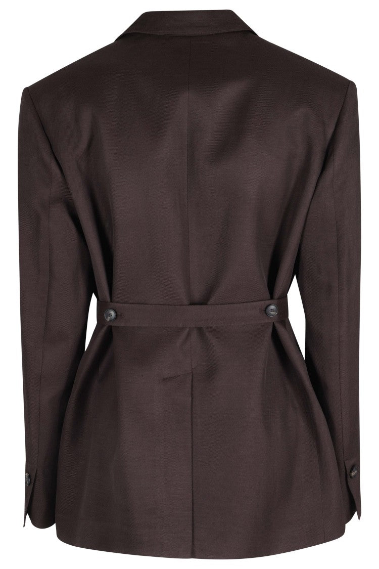 Tela Plum Frost Double-Breasted Belted Jacket