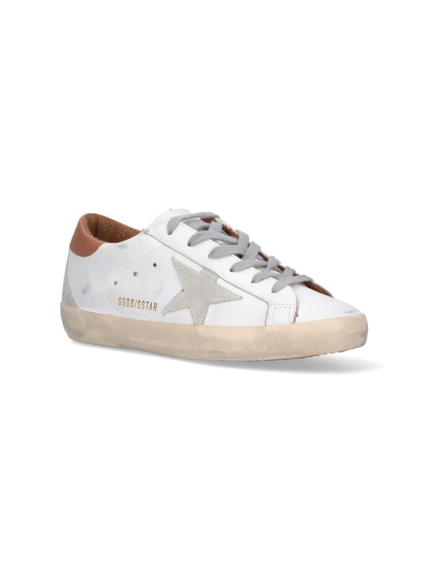 Golden Goose Cream Distressed Star Patch Leather Sneakers