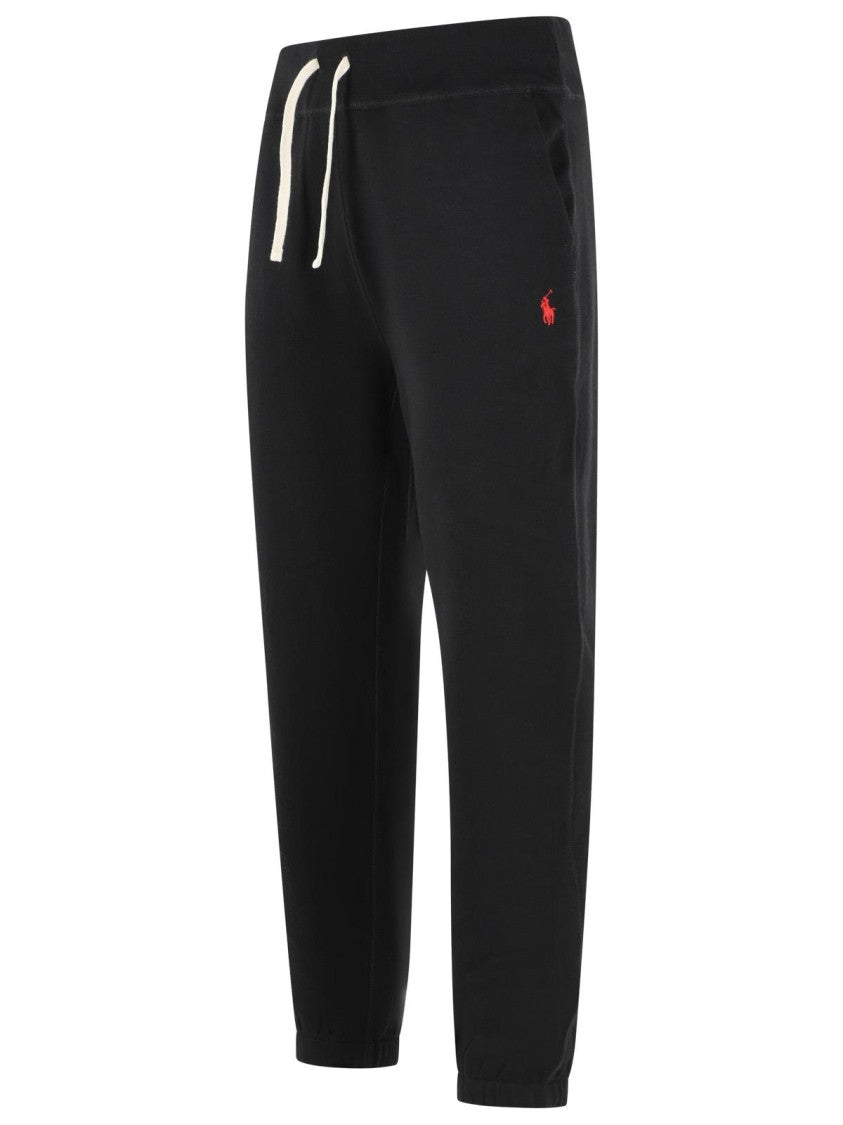 Polo Ralph Lauren Casual Black Cotton Blend Sporty Pants With Tapered Fit