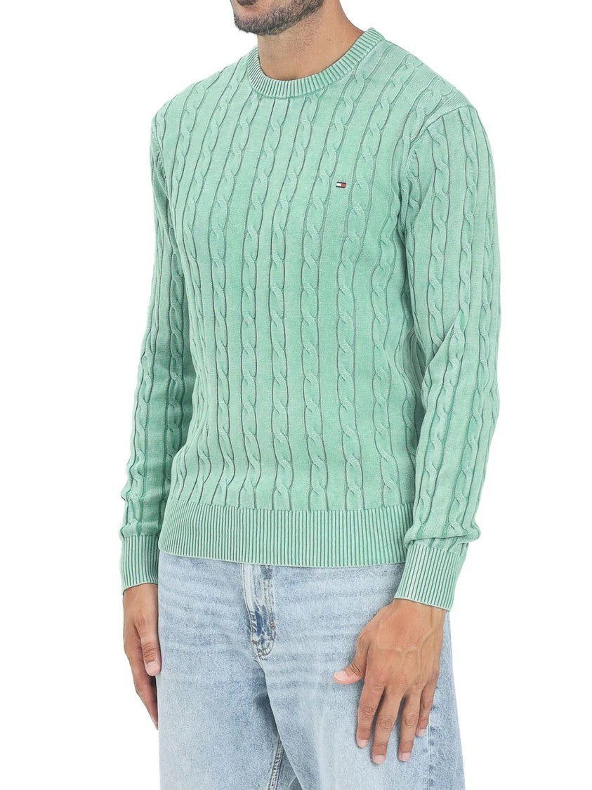Tommy Hilfiger Apple Green Cable-Knit Cotton Crewneck Sweater