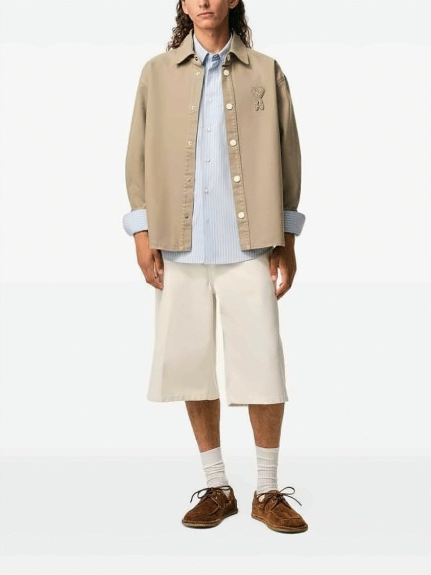 Ami Paris Oversized Cotton Knit Shirt With Tone-On-Tone Logo