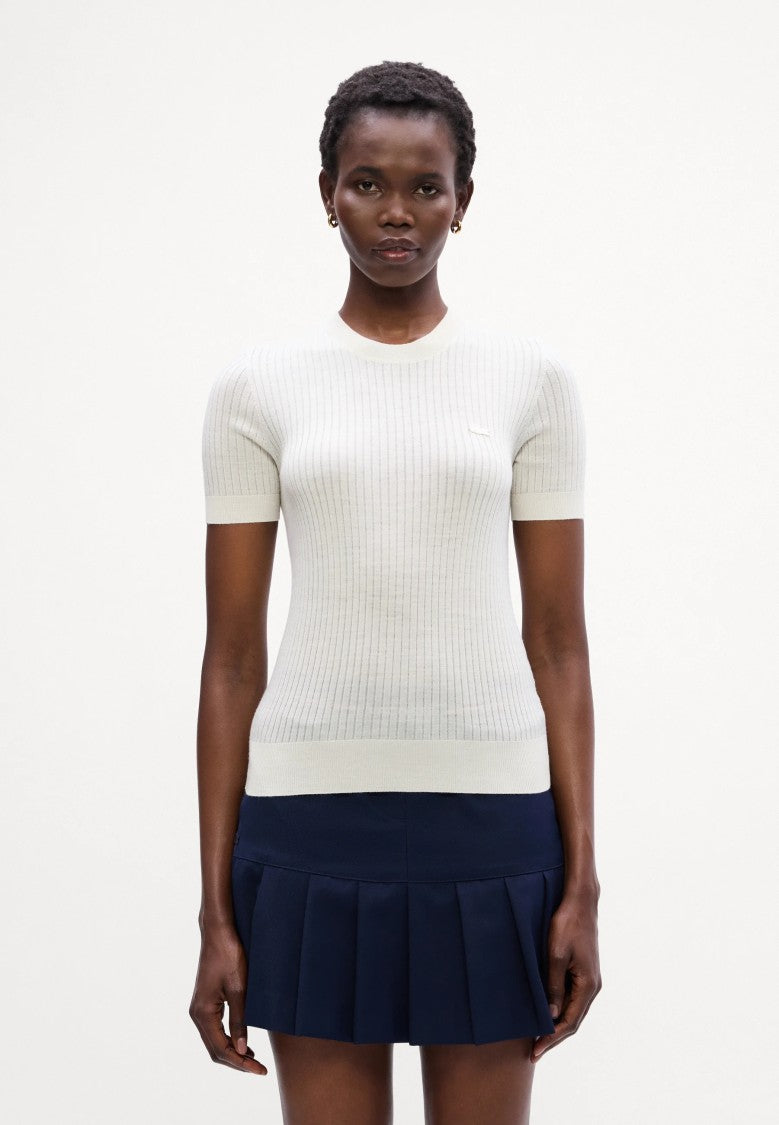 Lacoste White Short Sleeve Ribbed Knit Top