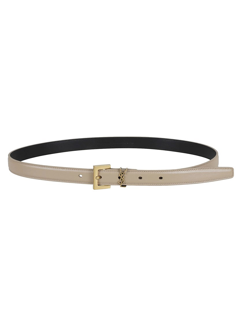 Saint Laurent Calfskin Belt With Polished Gold Buckle