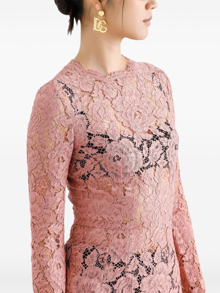 Dolce & Gabbana Branded Floral Cardonetto Lace Sheath Dress