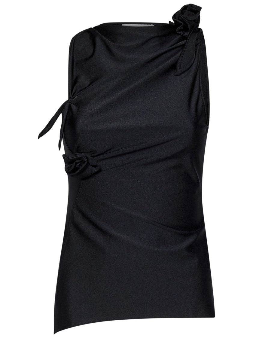 Coperni Fitted Black Stretch Top With Flower Knots