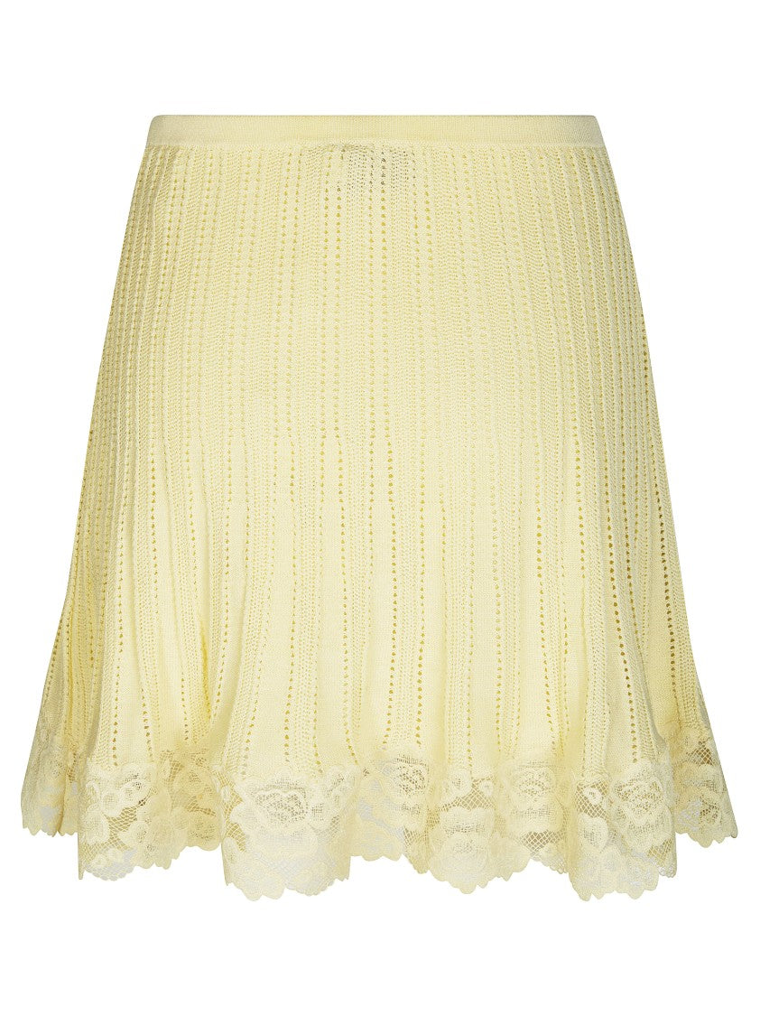 Self-Portrait Yellow Pointelle Knit Scalloped Mini Skirt