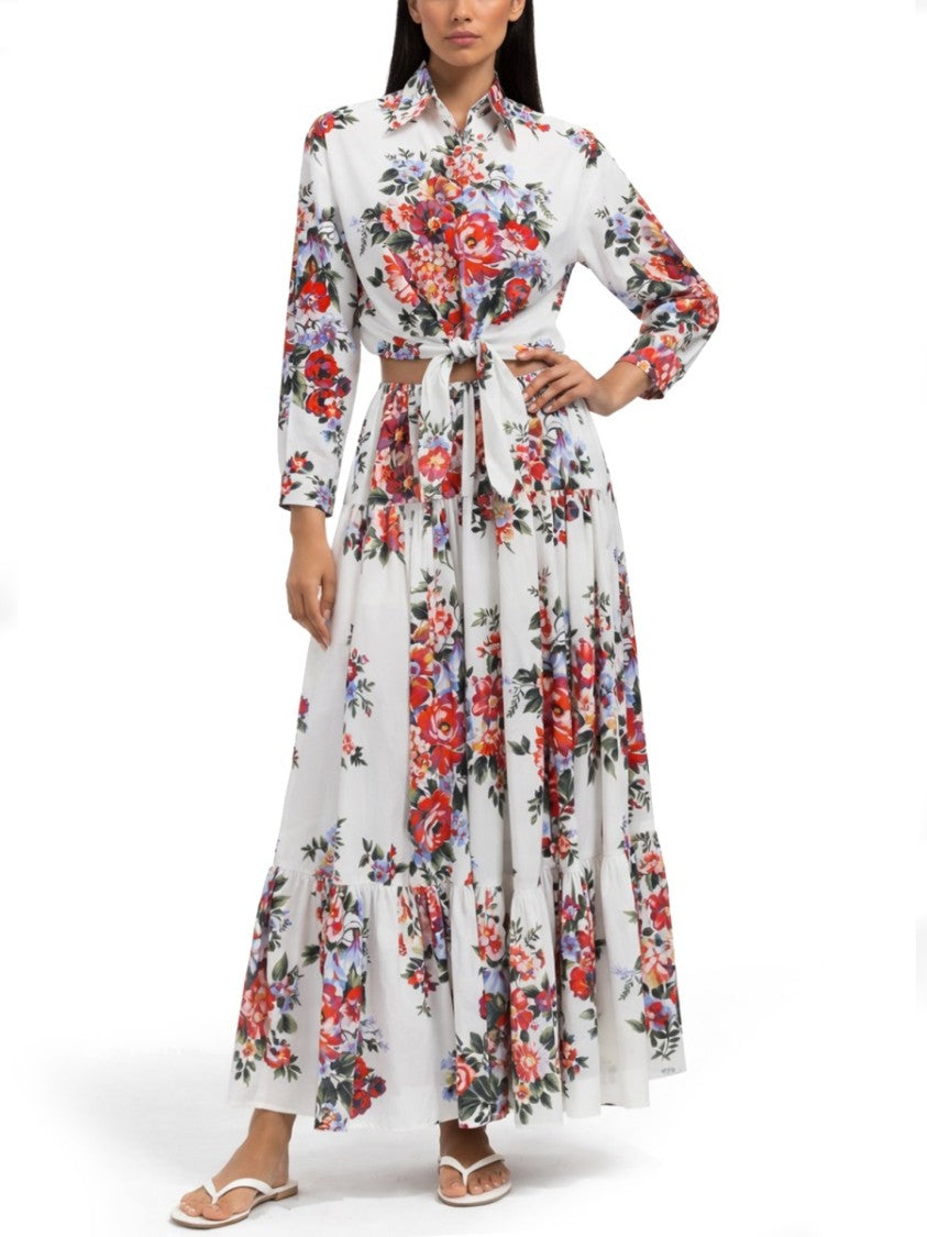 Dolce & Gabbana White Floral Print Front Tie Shirt