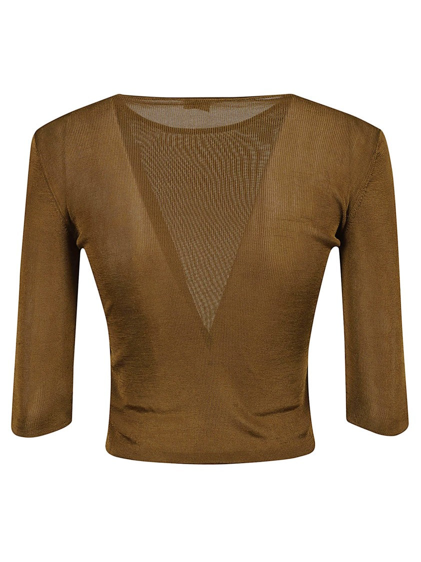Saint Laurent Cropped Ribbed Top With Deep V-Neckline