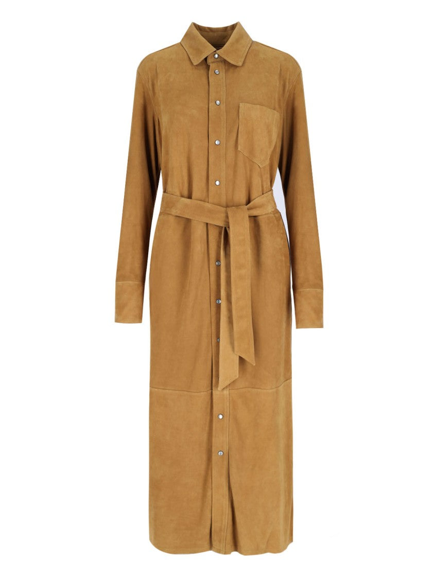 Polo Ralph Lauren Maxi Chemisier In Soft Brown Suede