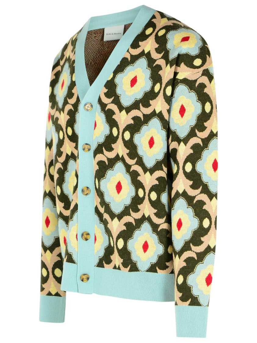 Drôle De Monsieur Tapisserie' Khaki Merino Wool Cardigan