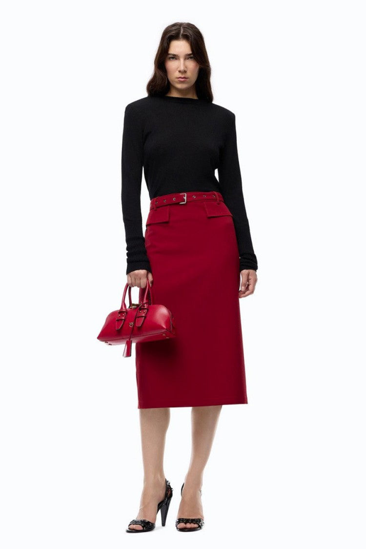 Pinko Black Wool Ribbed-Cuff Mock-Neck Sweater