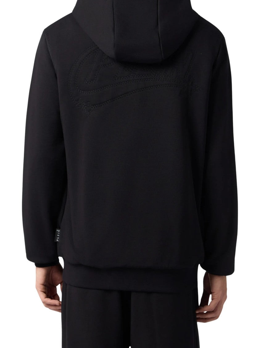 Philipp Plein Minimalistic Black Zip Hoodie With Logo Accents