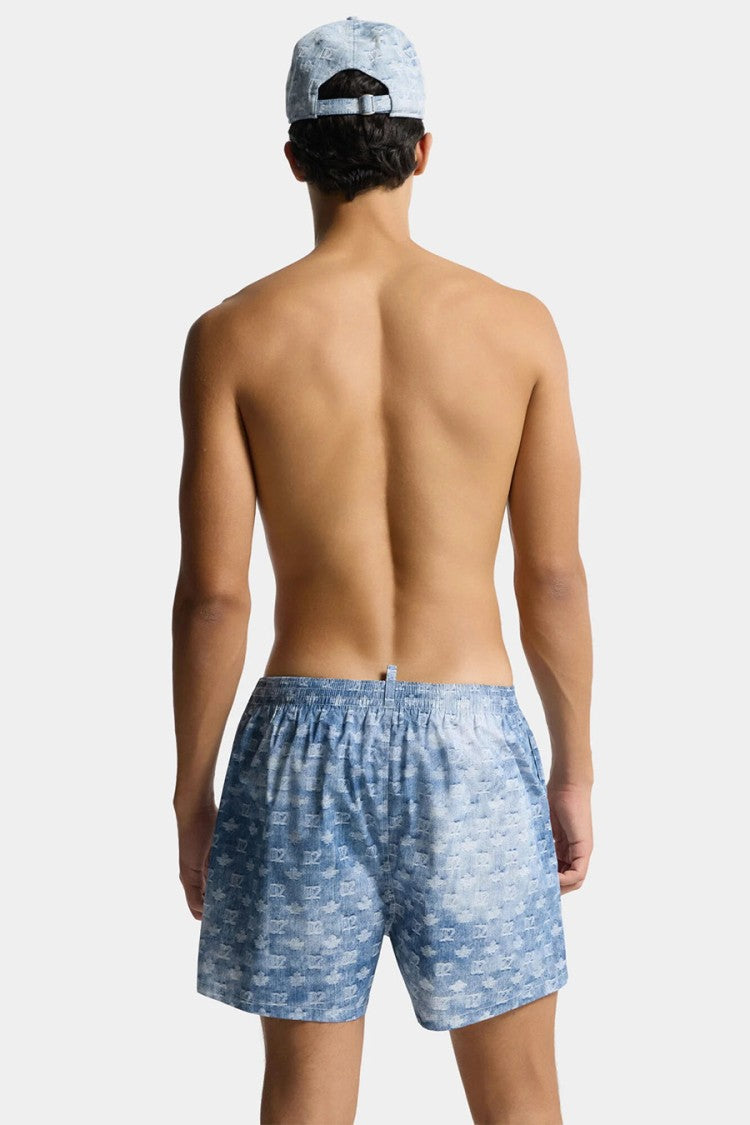 Dsquared2 Blue Tonal Monogram Print Drawstring Polyester Swim Shorts