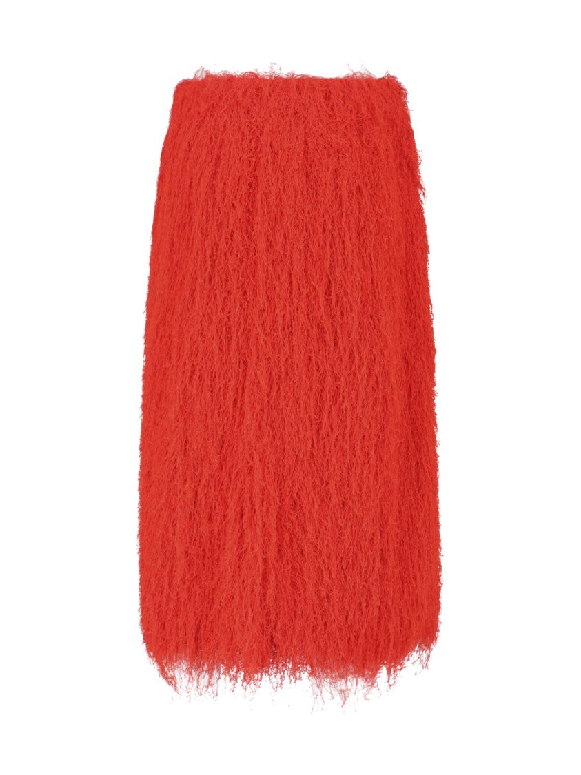 Dries Van Noten Red Sokna Fringe Textured Midi Skirt