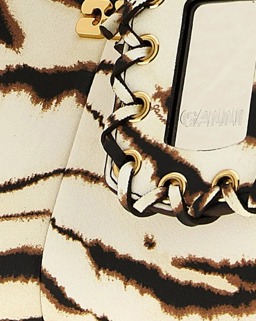 Ganni Zebra-Print Mini Hobo Bag With Gold Accents