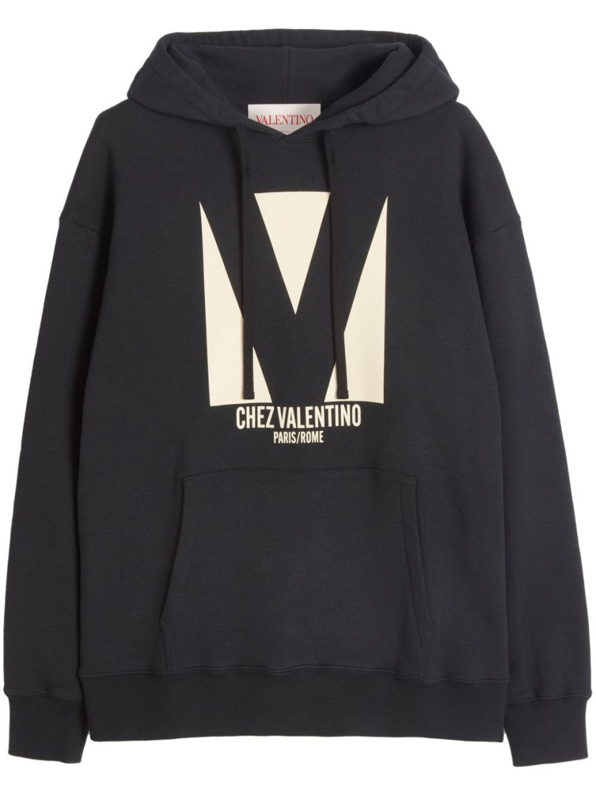 Valentino Drawstring Hood Sweatshirt With Bold Chez Print