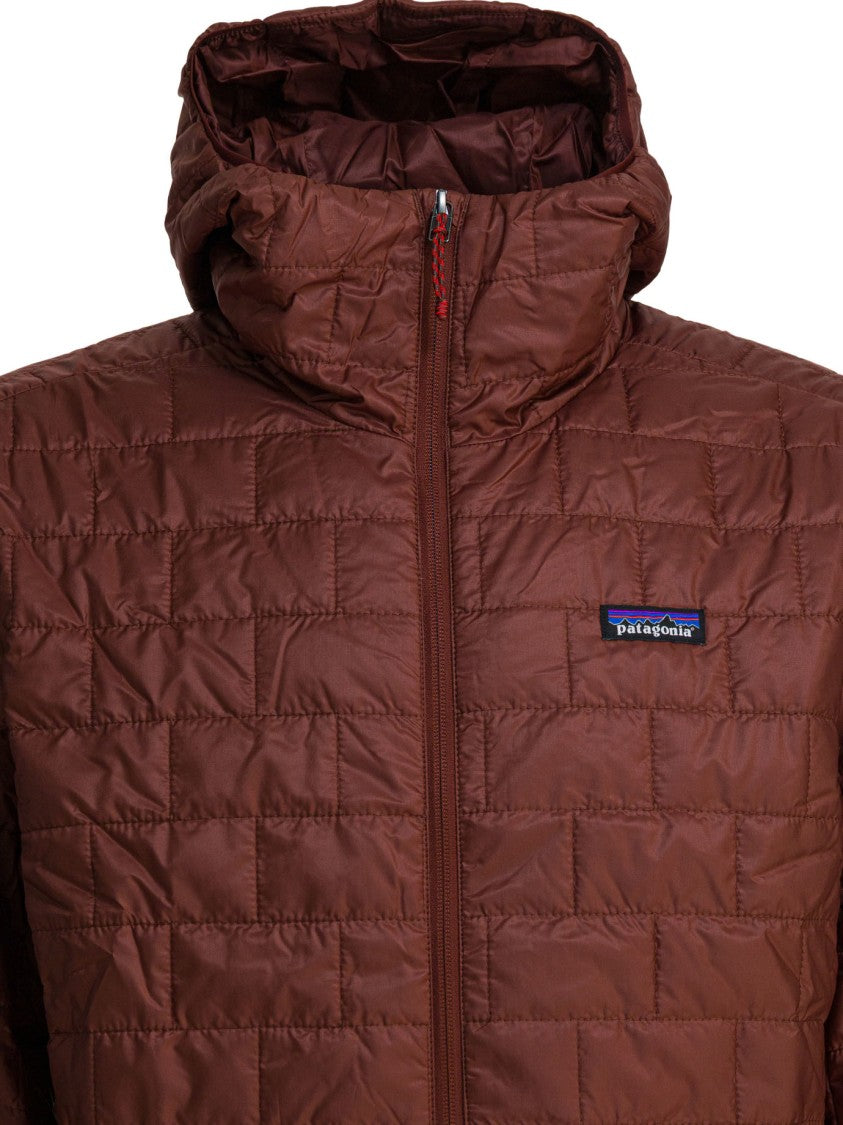 Patagonia Quilted Brown Hoody With Adjustable Hem And Helmet-Compatible Design
