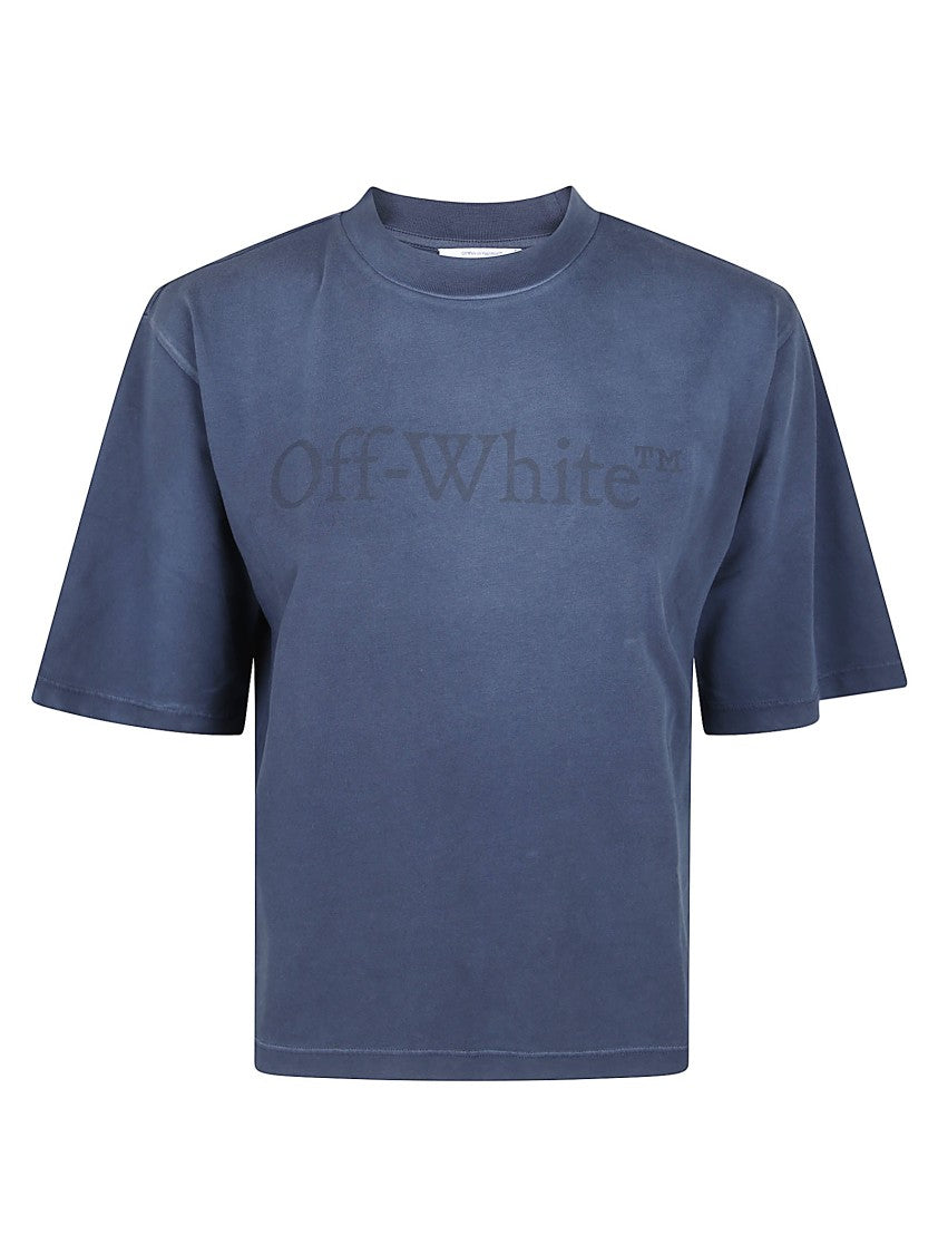 Off-White Cropped Blue Tee With Tonal Logo Print
