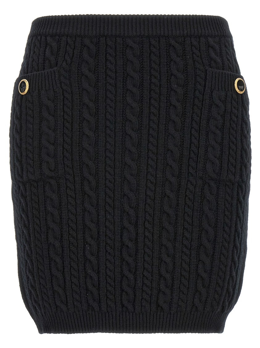 Alessandra Rich Textured Cable Knit Wool Skirt